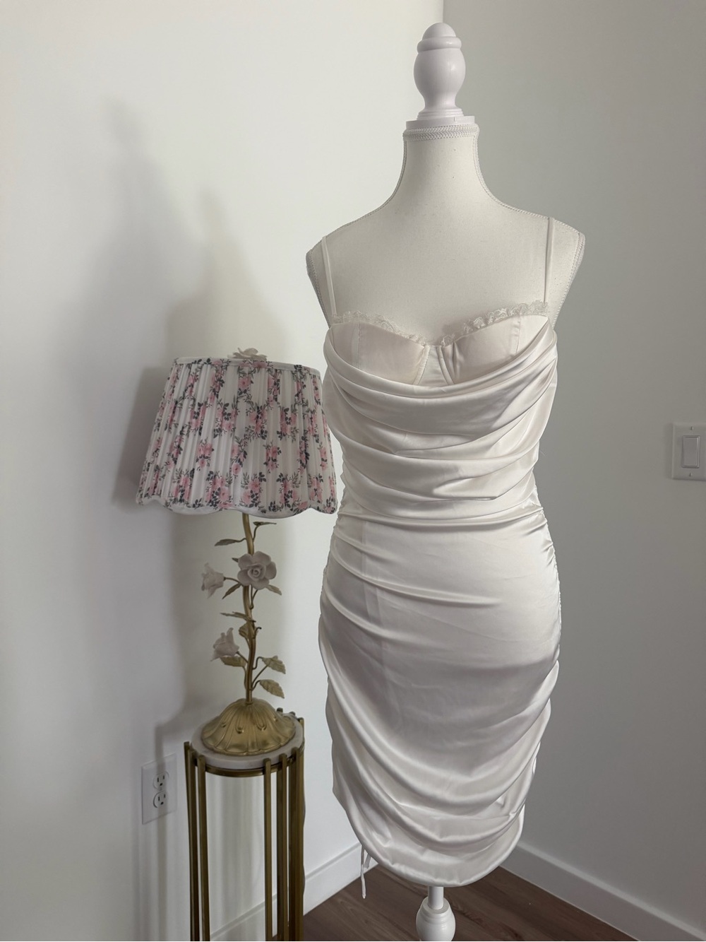 Fashion Nova White Satin Slip Dress with Adjustable Straps